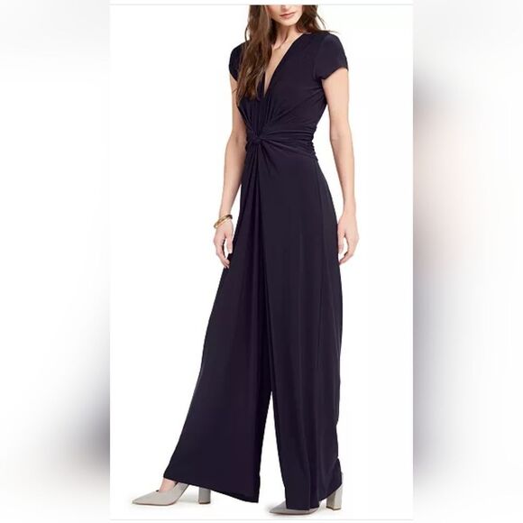 VINCE CAMUTO NAVY BLUE SHORT SLEEVE V NECK WIDE LEG JUMPSUIT SIZE XS - Picture 2 of 14